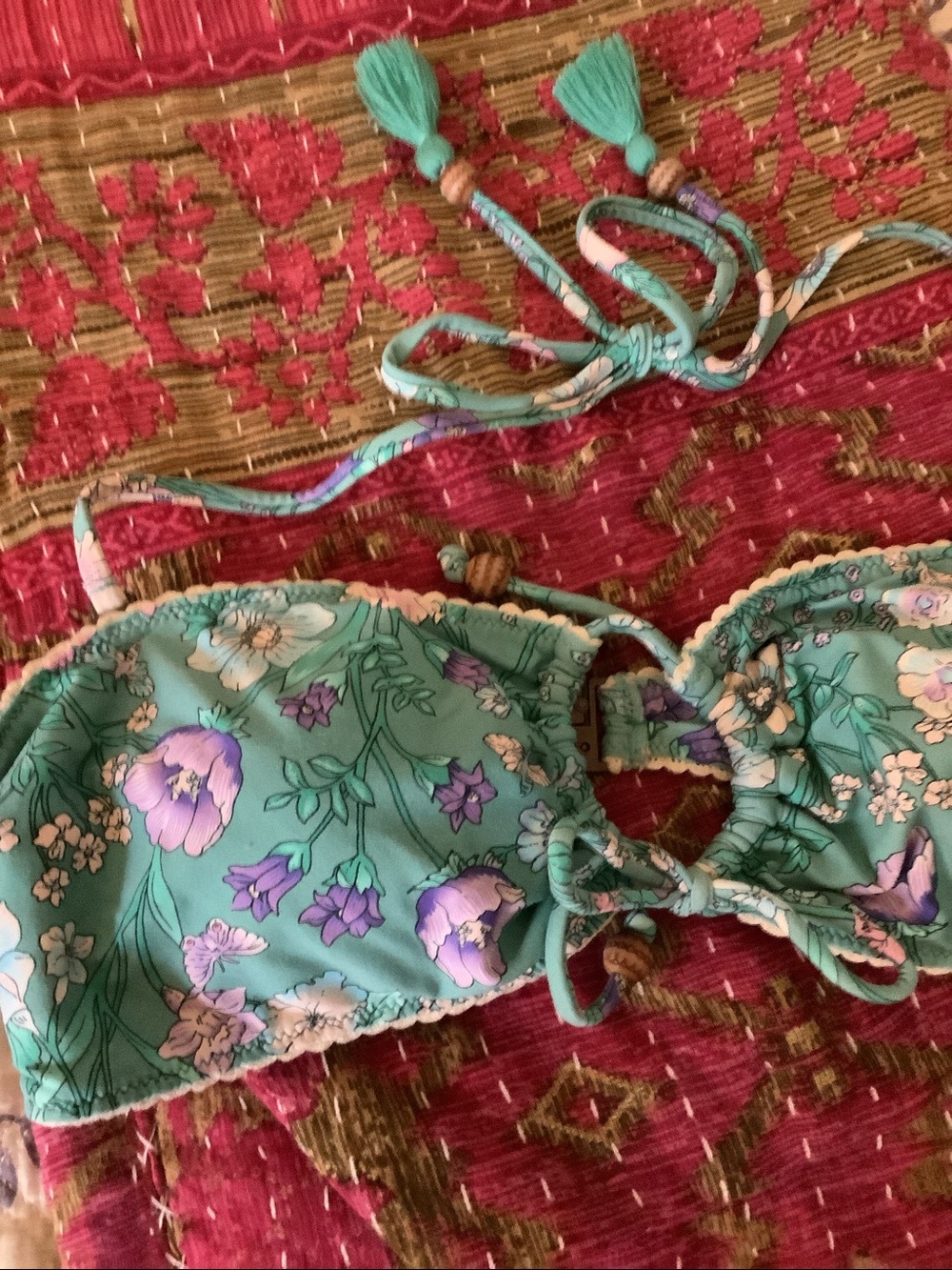 EUC SPELL Flower Child Floral Bikini Top Bandeau W TIES  Sz small - Picture 10 of 11